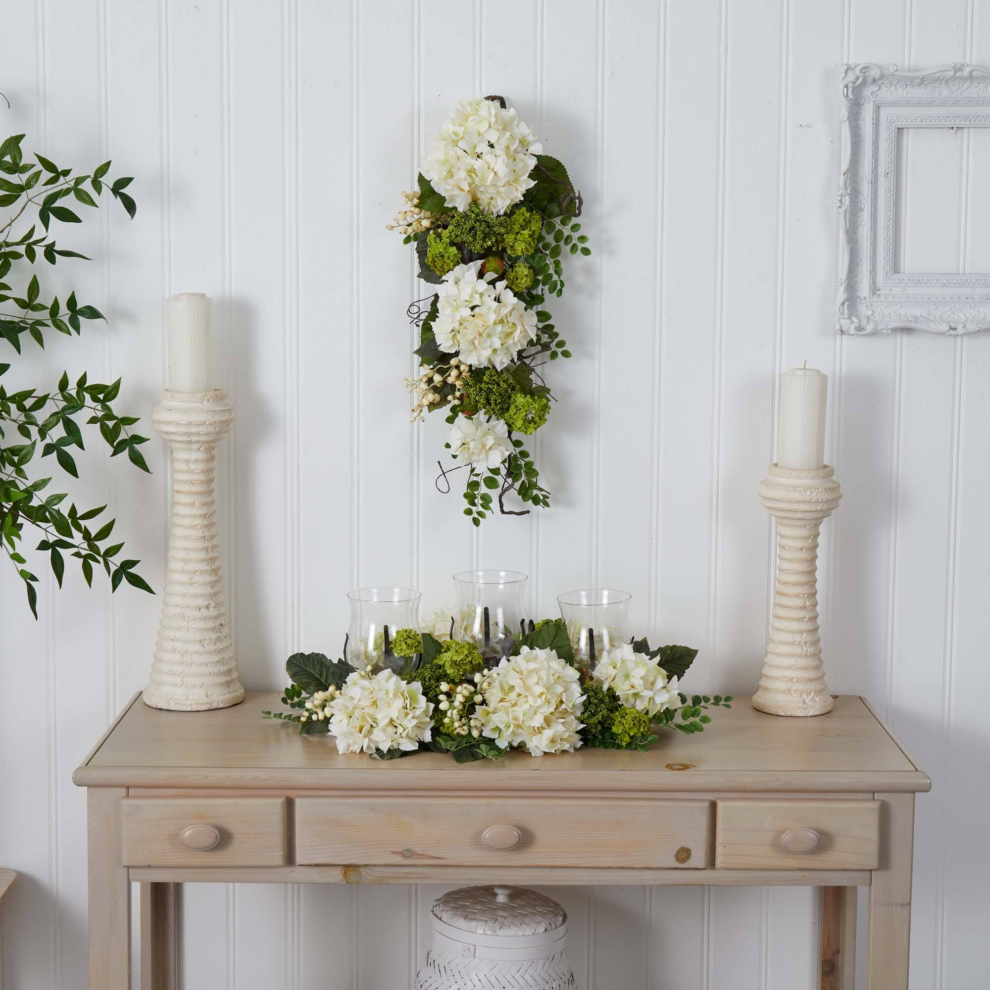 28" White Hydrangea Teardrop Swag
